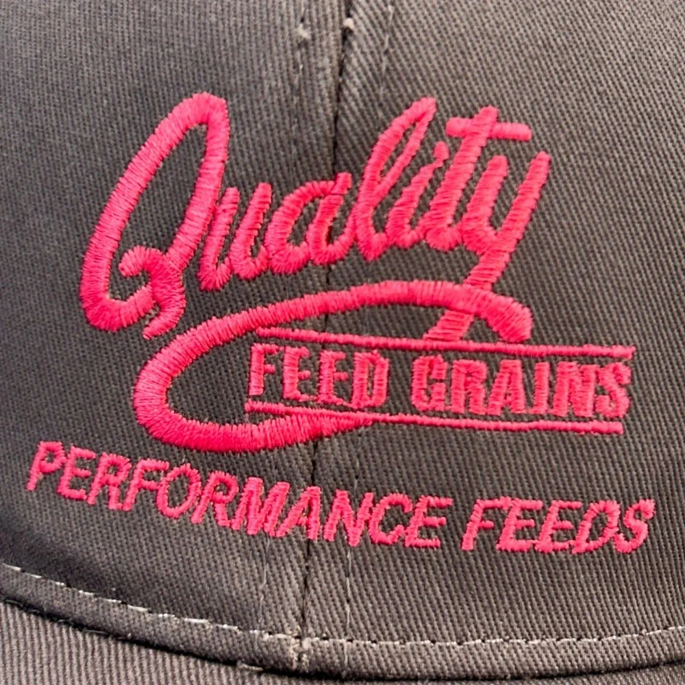 Quality Feed Grains Ladies Pink Grey OC Trucker Hat Performance Feeds AMPT OSFM